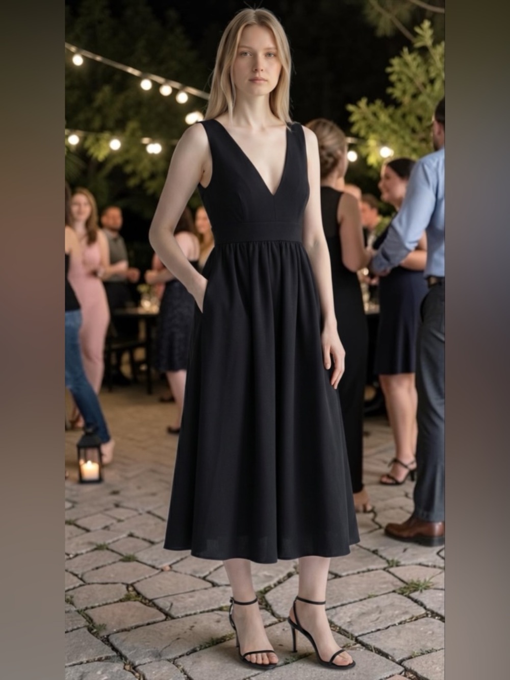 COS Black V-Neck Midi Dress